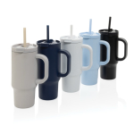 Vaso térmico de acero inoxidable reciclado con pajita y asa 480 ml color negro vista general