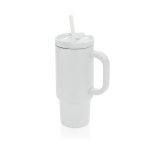 Vaso térmico de acero inoxidable reciclado con pajita y asa 480 ml color blanco