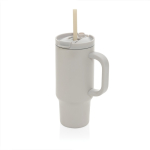 Vaso térmico de acero inoxidable reciclado con pajita y asa 480 ml color gris