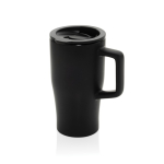 Taza premium de cerámica con asa ergonómica y tapa antigoteo 490 ml color negro