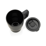 Taza premium de cerámica con asa ergonómica y tapa antigoteo 490 ml color negro sexta vista