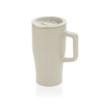 Taza premium de cerámica con asa ergonómica y tapa antigoteo 490 ml color gris