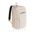 Mochila ultradelgada en RPET con diseño expandible 15.6” color beige vista con logo