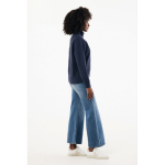 Jersey de media cremallera algodón reciclado modern fit 300 g/m2 Iqoniq Elgon color azul marino tercera vista con modelo