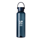 Botella RPET de diseño minimalista con tapa de acero y asa 550ml color azul marino vista de impresión