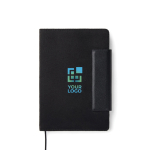 Cuaderno en piel reciclada con diseño elegante A5 hojas a rayas color negro vista de impresión