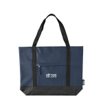 Bolsa de hombro resistente al agua con compartimiento frontal color azul vista de impresión