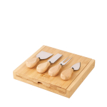 Set de 4 cubiertos de queso de acero inoxidable con mangos de madera color marrón vista de impresión