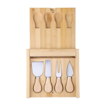 Set de 4 cubiertos de queso de acero inoxidable con mangos de madera cuarta vista