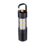 Linterna COB de aluminio con 3 funciones de luz y mosquetón primera vista