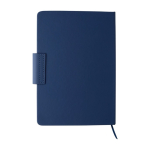 Libreta de PU reciclado con hojas a rayas A5 y bolígrafo tinta azul tercera vista