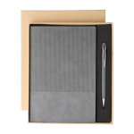 Libreta A5 con efecto pana en la parte superior y bolígrafo tinta azul color gris primera vista