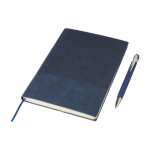 Libreta A5 con efecto pana en la parte superior y bolígrafo tinta azul primera vista