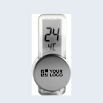 Estación meteorológica digital con ventosa para pegar en superficie color plateado vista de impresión