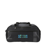 Bolsa deportiva con varios compartimientos y tira reflectante color negro vista de impresión