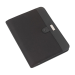 Portafolio profesional de microfibra con hojas de nota y calculadora color negro tercera vista