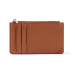 Monedero y tarjetero con cremallera hecho de cuero sintético color marrón primera vista