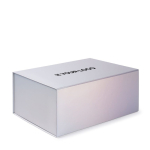 Caja de cartón de autoensable para regalos con cierre magnético color plateado vista principal