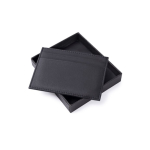 Tarjetero de cuero negro en elegante caja de presentación color negro cuarta vista