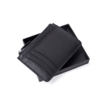 Cartera-tarjetero de cuero negro con cierre de cremallera en el medio color negro cuarta vista