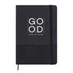 Libreta de cuero sintético y RPET con hojas color crema a rayas A5 color negro cuarta vista