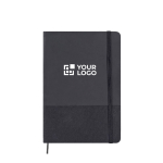 Libreta de cuero sintético y RPET con hojas color crema a rayas A5 color negro vista principal