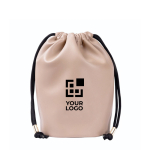 Neceser tipo bolsa hecho de cuero sintético y cierre de cordones color beige vista principal