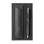 Bolígrafo de metal con elegante estuche de cuero sintético tinta azul color negro vista detalle 2