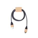 Cable de carga de 1M de largo con detalle en bambú para personalizar color negro primera vista