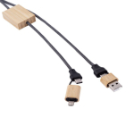 Cable de carga de 1M de largo con detalle en bambú para personalizar color negro segunda vista