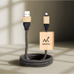 Cable de carga de 1M de largo con detalle en bambú para personalizar color negro vista detalle