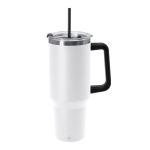 Botella de acero inoxidable reciclado con pajita y orificio 1.2L color blanco primera vista