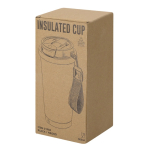 Vaso take away de acero inox reciclado con cinta de transporte 500ml vista con caja