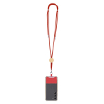 Lanyard con accesorio para llevar el móvil de RPET y detalle de bambú tercera vista
