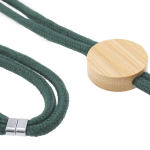 Lanyard con accesorio para llevar el móvil de RPET y detalle de bambú cuarta vista