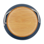 Botella de acero inoxidable de pared simple y tapa con bambú 550ml color azul cian tercera vista frontal