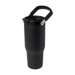 Vaso de acero inoxidable reciclado con tapa de doble función 900ml color negro tercera vista frontal