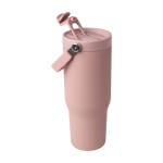 Vaso de acero inoxidable reciclado con tapa de doble función 900ml color rosa pastel tercera vista
