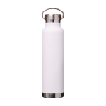 Botella de acero inox reciclado de doble pared y tapa de rosca 650ml color blanco tercera vista frontal