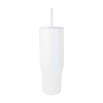 Vaso térmico con pajita de silicona y tapa antisalpicaduras 900ml color blanco segunda vista frontal