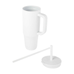 Vaso térmico con pajita de silicona y tapa antisalpicaduras 900ml color blanco segunda vista