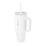 Vaso térmico con pajita de silicona y tapa antisalpicaduras 900ml color blanco vista impresa logo 2
