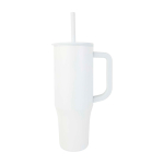 Vaso térmico con pajita de silicona y tapa antisalpicaduras 900ml color blanco vista lateral