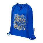 Mochila de cuerdas de algodón reciclado y RPET 5L 140 g/m2 color azul real vista impresión serigrafía