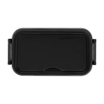 Fiambrera de plástico con cubiertos a juego y amplio compartimiento color negro segunda vista frontal