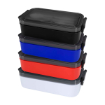 Fiambrera de plástico con cubiertos a juego y amplio compartimiento color negro segunda vista varios colores