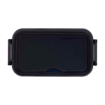 Fiambrera de plástico con cubiertos a juego y amplio compartimiento color azul segunda vista frontal