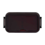 Fiambrera de plástico con cubiertos a juego y amplio compartimiento color rojo segunda vista frontal