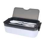 Fiambrera de plástico con cubiertos a juego y amplio compartimiento color blanco segunda vista