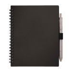 Libreta de plástico reciclado con bolígrafo con soporte tinta azul color negro segunda vista frontal